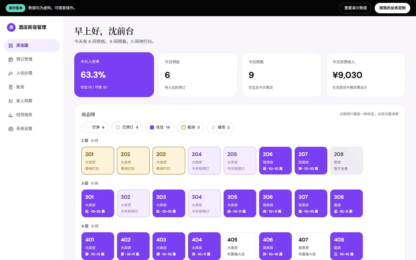 酒店民宿管理界面